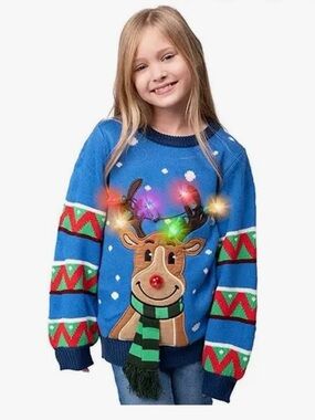 🎄 Joykin Kid Reindeer Ugly Christmas Sweater w/ Lights Size Small (5–7) 🦌💡